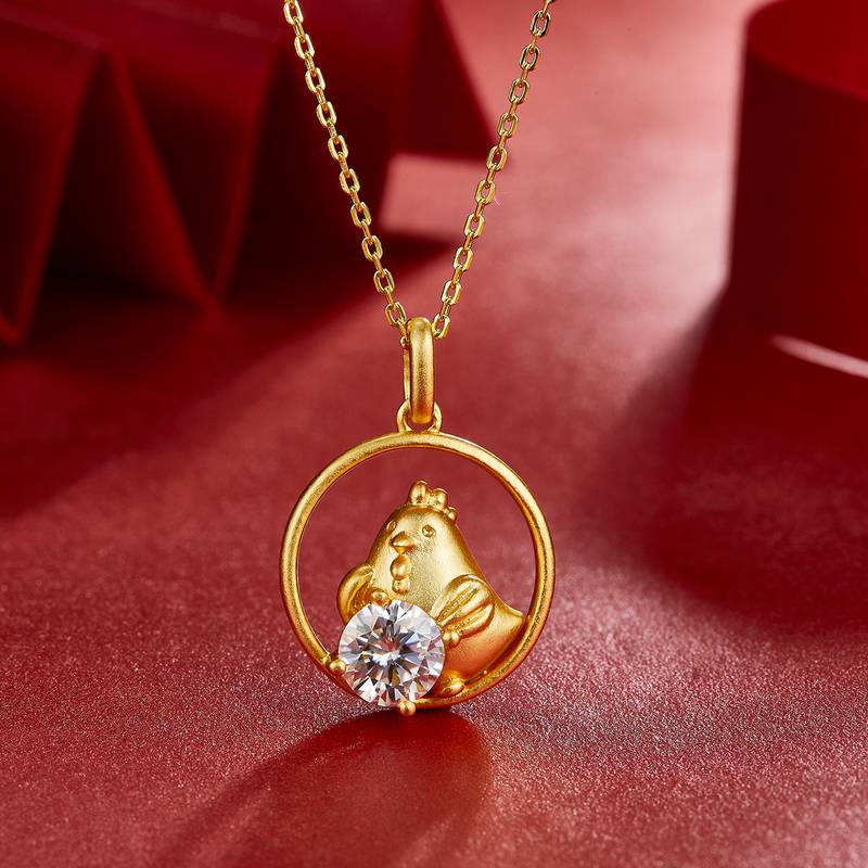 Chicken Moissanite Diamond Necklace from the Chinese Zodiac Series, 1.0 Carat